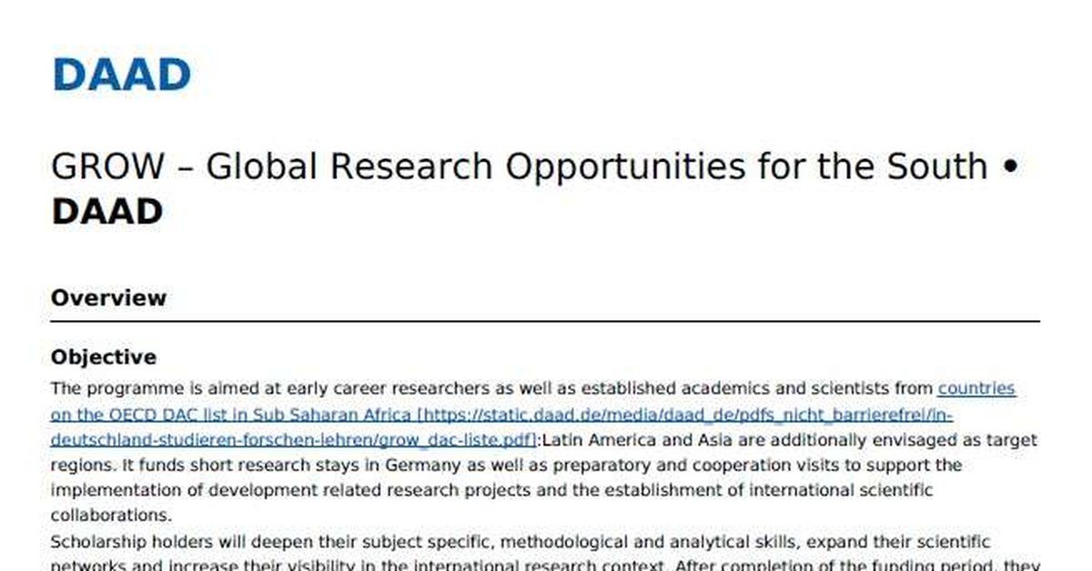 GROW 2026-2027: DAAD Scholarships